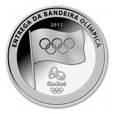 Moeda Medalha Bandeira Olimpíadas Banhada Prata
