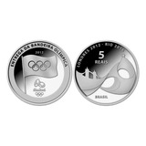 Moeda Medalha Entrega Bandeira Olimpíadas Banhada Prata 40mm