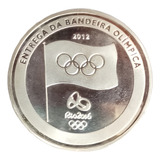 Moeda Medalha Entrega Bandeira Olimpíadas Rio 2016 Folheada