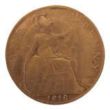 Moeda One Penny 1918 Inglaterra 296