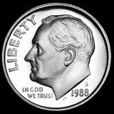 Moedas Roosevelt Dime 1988 Letra S Proof Espelhada Fc