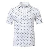 MoFiz Camisa Polo Masculina De Golfe Estampa Moderna Manga Curta Absorção De Umidade Esportes Ao Ar Livre Para Homens Ia Geometria Branca M