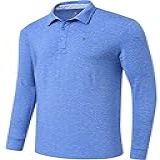 Mofiz Camisas De Golfe Masculinas Camisas Polo Camiseta Casual Atlética Secagem Rápida Manga Longa, Azul, Gg