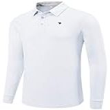 MoFiz Camisas Masculinas De Manga Comprida De Secagem Rápida Camisa Polo Masculina Manga Comprida Abotoada Casual Com Gola Branco P