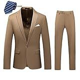 MOGU Terno Masculino Slim Fit De 2 Peças Com Lapela Entalhe De Um Botão Para Formatura Paletó Calça Caqui 36