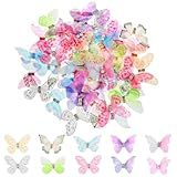 Molain 60 Peças Borboletas Para Artesanato- Borboleta De Organza Colorida 2 Camadas Apliques De Borboleta 3D Decoração De Parede DIY Borboleta Ornamento Decorativo Borboletas Para Decoração De