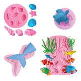 Molde Silicone Fundo Do Mar Cauda Sereia Algas Kit Brinde