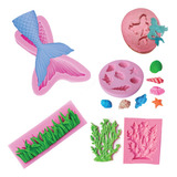 Moldes Silicone Cauda Sereia Conchinhas Fundo Do Mar Kit 4pç