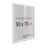 Moldura Com Vidro Para Quadro Decorativo 50x70 Cm Retrato Foto Poster Quebra Cabeça Branca