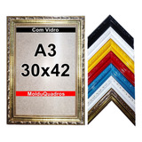 Moldura Quadro A3 30x42 Trabalhada Linda Com Vidro Premium