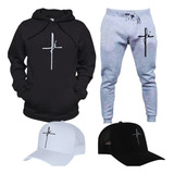Moletom Blusa Conjunto Frio Blusa Calça 2 Boné Fé Religião