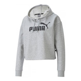 Moletom Blusão Cropped Puma Ess Cropped Logo Hoodie Cinza