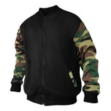 Moletom Bomber Militar Camuflado Jaqueta College Blusa Preto