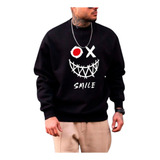 Moletom Canguru Sorriso Smile branco Sueter Gola Estampado