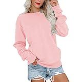 Moletom Feminino Casual Gola Redonda Manga Longa Bonito Color Block/sólido/tie Dye Blusa Leve Ajuste Solto, 01 Rosa, Gg