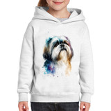 Moletom Infantil Cachorro Shih Tzu Watercolor Blusa Frio