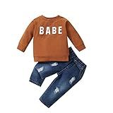 Moletom Infantil Infantil Recém Nascido Meninos Manga Longa Letra Moletom Tops Calças Jeans Roupa Roupa Para Ir Para Casa Roupa Bebê Menina Marrom 12 18 Meses 