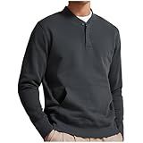 Moletom Masculino Abotoado Cor Sólida Bolso Pulôver Camisas Manga Longa Gola Redonda Moletom Streetwear Moletom F 747 Cinza Escuro XX Large