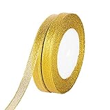 Molshine 45,7 M (2 Rolos) Fitas De Organza Dourada Cintilante Fita Fina Com Glitter Para Faça Você Mesmo, Artesanato, Decoração De Natal, Largura: 10 Mm (3/8
