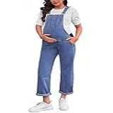 MOMOOD Macacão De Gestante Babador Perna Reta Comprimento Até O Tornozelo Macacão Jeans Para Gestantes Jeans Azul GG