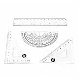 Moniss O Conjunto De Réguas De Ferramentas De Geometria Matemática De Plástico Transparente De 4 Peças Inclui Régua Reta De 6 Polegadas E Régua Triangular De 2 Peças E Transferidor Para Materiais Escolares D