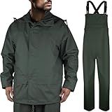 MontGear Roupa De Chuva Masculina Profissional Jaqueta Elástica Versátil E Calça Babador Impermeável Para Pesca Ao Ar Livre Verde Floresta M