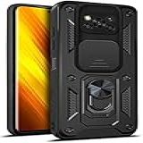 MOONCASE Capa Para Xiaomi Poco X3 NFC Camada Dupla Ultra Fina PC Capa De Proteção Contra Quedas De Nível Militar TPU Macio Com Suporte Magnético Para Capa Para Xiaomi Poco X3 NFC Preta