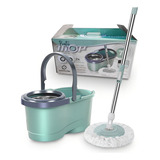 Mop Balde Esfregão Cesto Inox 1 Refil Extra Com Roda E Alça 7 Litros Verde