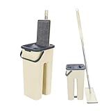 Mop Flat Com Balde Lava E Seca Kit Limpeza Multiuso Para Pisos E Janelas Creme 