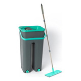 Mop Flat Tira Pó Esfregão Balde Lava seca 2 Refil Promo Cor Cinza