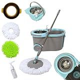 Mop Giratório Esfregão Limpeza Balde 13L Centrifuga Inox Rodinha Com 2 Refil