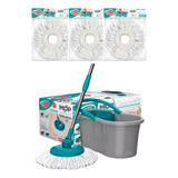 Mop Girátorio Fit Esfregão C 3 Refil Microfibra Flashlimp