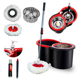 Mop Giratório Preto vermelho Com Cesto Em Inox 2refil Nybc
