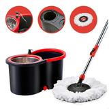 Mop Powermaid Mop Giratorio Pro Rodo Magico Esfregão Balde Centrifugador De Limpeza Balde Com Dispenser Refil Em Microfibra Cabo Extensivo Para Limpeza Mop 360° Com Balde Centrífuga Vermelho E Preto