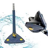 Mop Triangular Giratório 360 Esfregão De Limpeza Ajustável Limpa Vidros Piso E Parede Cor Azul Esfregão Triangulo Com Função De Espremer água Cabo Longo Rodo Magico Limpeza Profunda