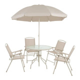 Mor Life Jardim Conjunto Mesa Com 4 Cadeiras E Guarda sol Malibu Cor Bege