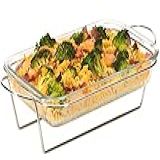Moss & Stone Caçarola De Vidro Feita De Vidro Borossilicato, 25,5 X 16,5 Cm Durável Para Forno, Seguro Para Micro-ondas, Forma Retangular De Vidro Transparente (1 Peça E Suporte)