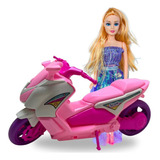 Moto De Brinquedo Rosa + Boneca Tipo Barbie Presente Lindo