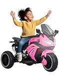 Moto Elétrica Infantil Motinha Triciclo Brinquedo Passeio Veículo Com Controle Remoto Bateria 6v Recarregável -Rosa-