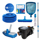 Motobomba 1 Cv Kit Limpeza Piscina 12 Metros Mangueira