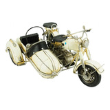Motocicleta Branca Com Sidecar Decorativa Vintage 18x25x35cm Cor Branco