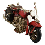 Motocicleta Vermelha Decorativa Retrô Vintage 14x26x10 Cm Cor Vermelho