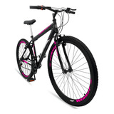 Mountain Bike Ello Bike Velox Aro 26 21v Freios V brakes Câmbios Ltx Cor Preto rosa Com Descanso Lateral