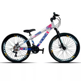 Mountain Bike Vikingx Tuff 25 Aro 26 13 5 21v Freios De Disco Mecânico Câmbios Shimano Tourney Cor Prata azul rosa