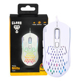 Mouse Gamer Branco 7 Botões 7 000 Dpi Slits Clanm Led Rgb Cabo Usb 1 5m