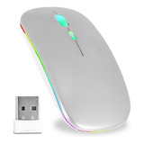 Mouse Gamer Sem Fio Recarregavel Usb Noteook Macbook Led Rgb Cor Prateado