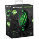 Mouse Gamer Usb 3200dpi Raptor Preto verde Fortrek Cor Verde