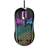 Mouse Honeycomb Para Jogos Com Fio Luz De Fundo RGB E 7200 DPI Ajustável Mouse De Computador USB Ergonômico E Leve Com Sensor De Alta Precisão Para Jogadores De PC E Laptop Windows Preto 