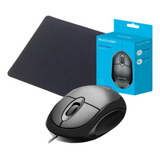 Mouse Office Usb Óptico Preto Ergonômico Mousepad Brinde