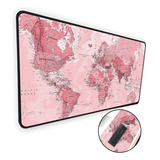 Mouse Pad Gamer Extra Grande 60x30 Mapa Mundi Rosa